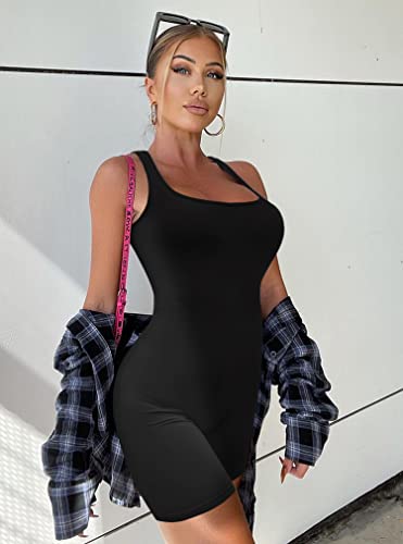 Ymduch Women's Sexy One Piece Tank Top Sleeveless Bodycon Club Short Jumpsuit Black2 #TOP6