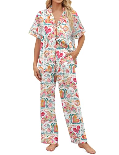 SHESHOW Print Fresh Pajamas for Women Short Sleeve Button Down Pajamas Women Boho Floral Whale Pjs Set for Woman XL