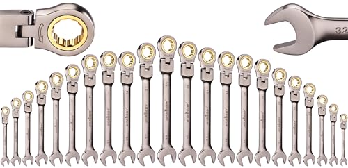 HORUSDY Flexible Head Ratchet Spanner, 10MM Metric Wrench Ratcheting Combination Wrenches 72-Teeth, Cr-V Constructe Nickel Plating (One Piece 10mm)