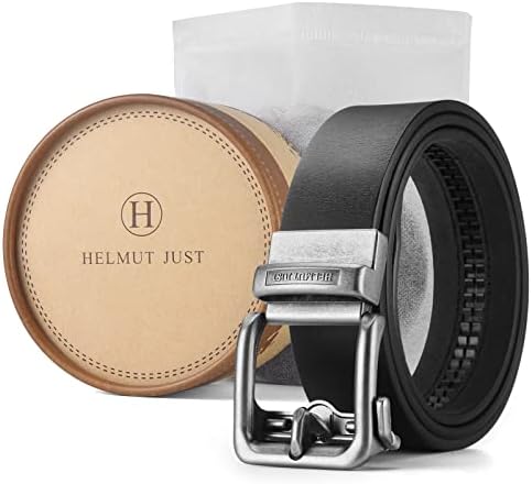 H HELMUT JUST Mens Belt Black Leather 37mm for Jeans Casual Business Work, Trouser Belt Alloy Buckle