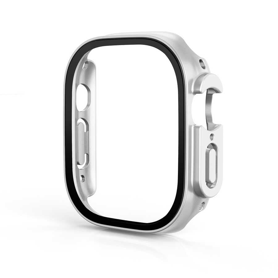 Zore Apple ile uyumlu Watch Ultra 49mm Kasa ve Ekran Koruyucu Watch Gard 19 Gümüş