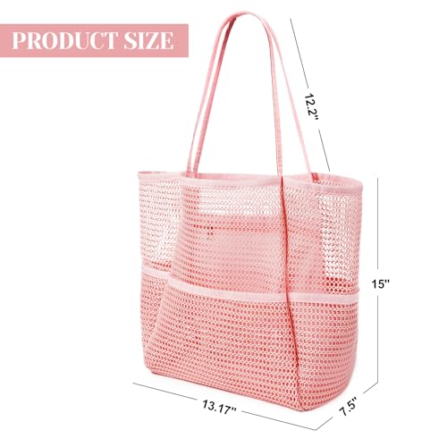 Image of Pleneal Crochet Tote Bag, Mesh Beach Bag, Knitted Shoulder Beach Bags for Women Vacation Aesthetic Hobo Tote Bags