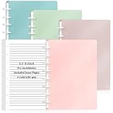 OKWUYiK 4 Pack Junior Size Discbound Notebook half size 8 disc planner 80 Sheets per Notebook 5.5x8.5 inch Customizable Discbound journal Notebook for Office School