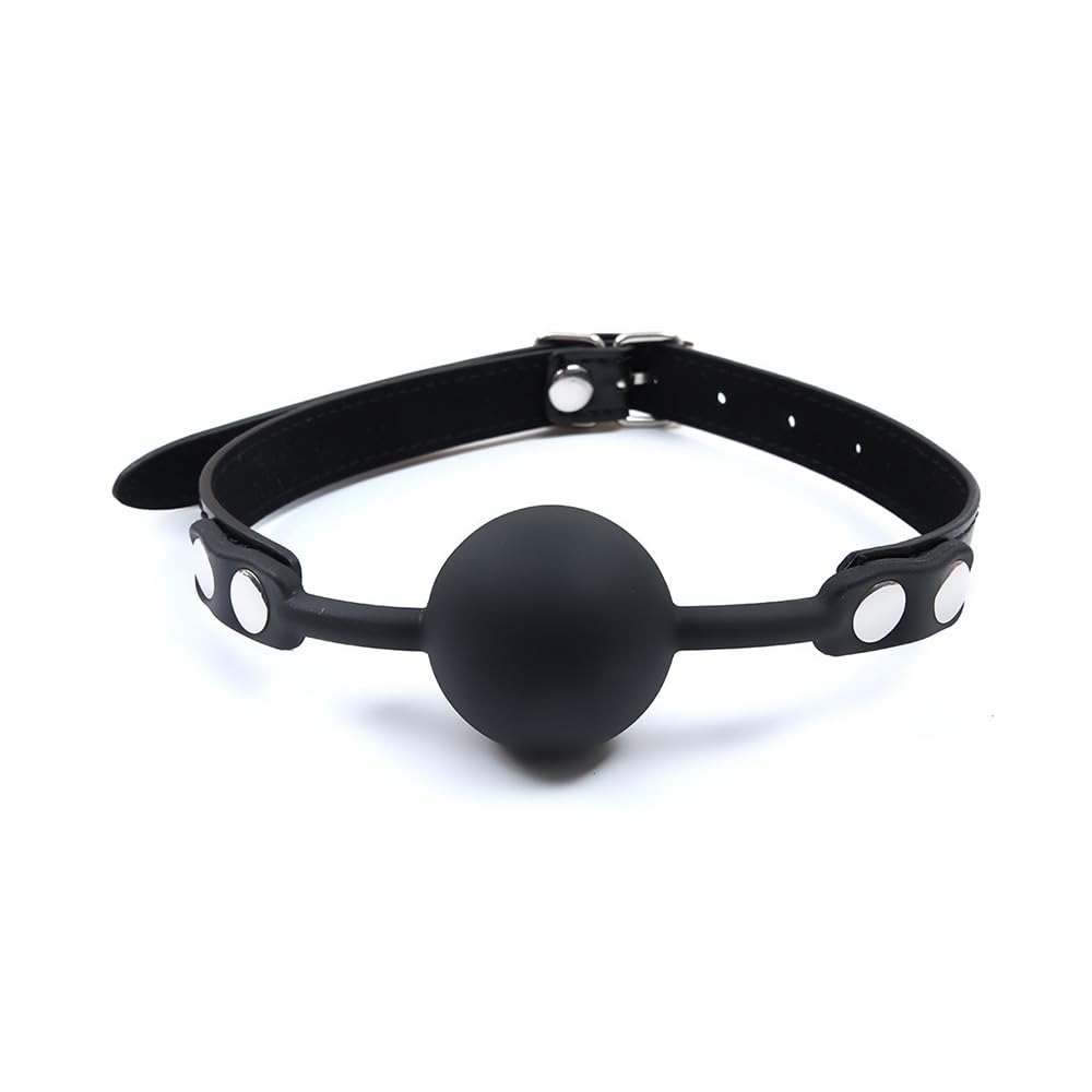 doyeozoowen Leather Buckle Belt Silicon Mouth Ball,Adjustable Silicone Lips Mouth Gag Mouth Ball for SM Lover (Black)