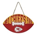 NFL #1 Kansas City Chiefs Best Fan's Football Shape Sign with Dog Bone Design, Sporty Fence Sign, NFL Football Fan Waterproof Wooden Wall Sign, Yard Decor Indoor and Outdoor with Team Logo!