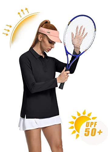 MAGCOMSEN Women's Long Sleeve Polo Shirts UPF 50+ Golf Tops Moisture Wicking Collared Shirt Tennis 3-Button3