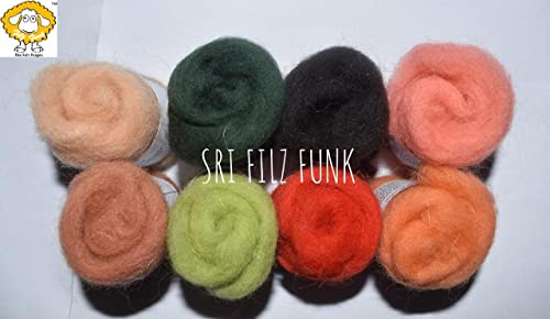 Image of Set of 8 Colors Fibre Yarn Roving Wool for Needle Felting Hand Spinning DIY, Medium (Autmn Shades)