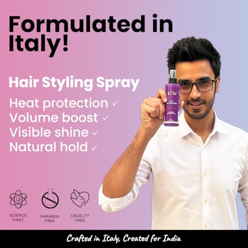 Image of 2.Oh! Italian 3-in-1 Hair Styling Spray | Heat Protectant | Volumizer | With Panthenol and Proteins | No Residue Shine Spray | Natural Hold for Men and Women- 100ml