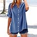Linen Shirt Women Short Sleeve Loose Mandarin Collar Casual Tops Solid Color Button V Neck Dress Short Sleeve Tunics Loose Fit Linen Beach Slim Fit Teacher Beach Tops Vacation Outfit