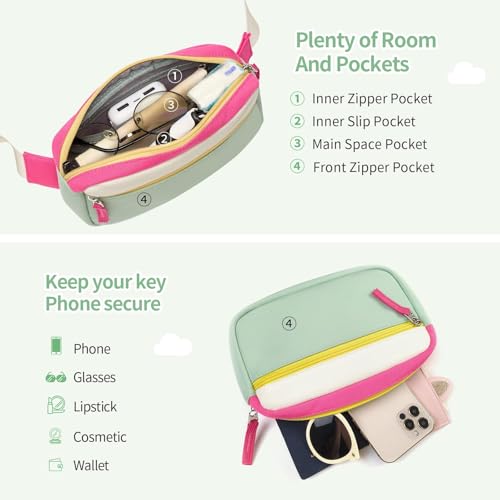 Image of Fanny Pack Birthday Gifts for 7 8 9 10 11 12 13 Year Old Teens Girls Kids, Preppy Cute Trendy Stuff Colorblock Crossbody Bag Adjustable Belt Bags, Dorm Travel Essentials for Girl Fashion