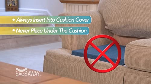 SagsAway Large 2 Piece 1.5in Thick Cushion Insert Kit for Immediate Lasting Support of 1 Saggy Seat. Two13x17in Pieces of Military Grade Foam Adds Thickness, Delays Replacing Sofa