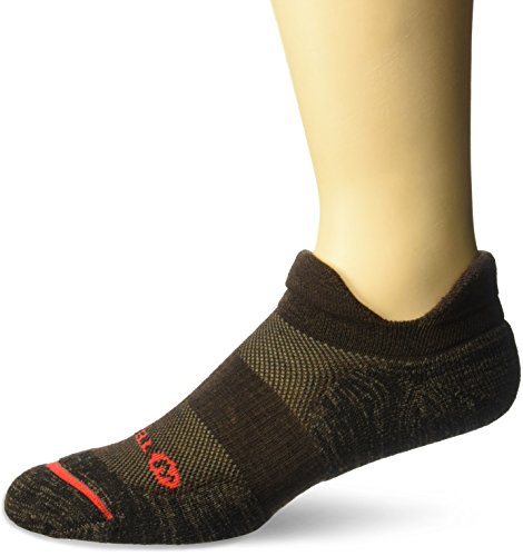 Merrell Men's 1 Pack Cushioned Performance Dual Tab Trail Runner Socks, Brown Heather