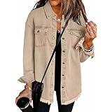 stretch denim jacket Denim Jackets Women Baggy Button Down Long Sleeve Jean Top Frayed Hem Boyfriend Style Casual Jean Coat with Chest Pockets Distressed Trucker Jacket for Spring Summer