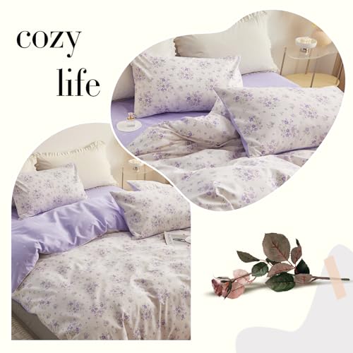 Highbuy HBDUC15T Teen Girl Flowers Duvet Cover Twin Size Bohemian Purple Floral Bedding Twin Comforter Cover With Zipper Ties Coquette Bedding Duvet Cover Set Twin thumb #3