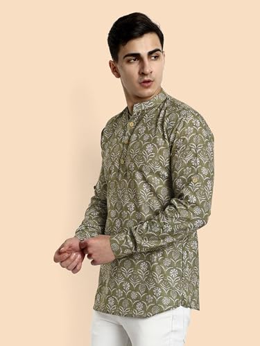 Image of Vardha Men's Cotton Printed Short Kurta with Comfortable Fit and Simple Style and Regular Look | Kurta for Men