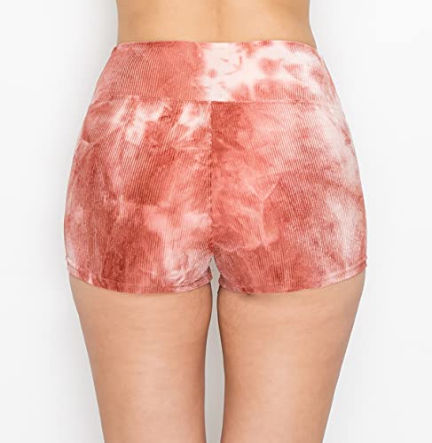 Image of ALWAYS Women's Ribbed Tie Dye Shorts - Rib Knit High Waisted Casual Short Pants Brown M