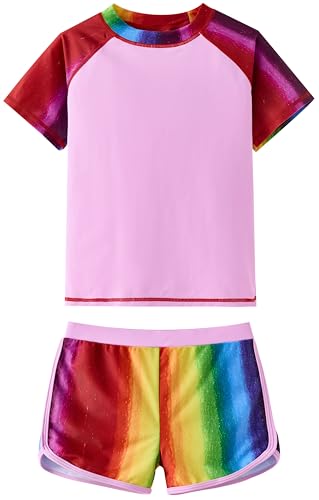 Image of UMELOK Girls Rash Guard Swimsuit Short Sleeve Bathing Suit Rashguard Sets