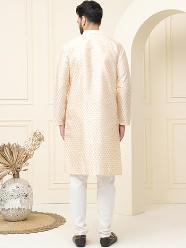 Image of SOJANYA (Since 1958 Men's Silk Blend Printed Kurta and Off White Pyjama Set