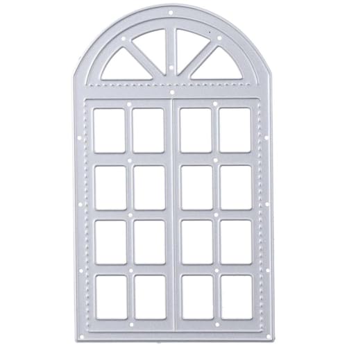 Qicarkey 1 個の家の窓金属切削ダイス、シルバー 115x68mm ドア窓フレームダイカットエンボステンプレート型、DIY ペーパースクラップブッキング作成、カードアルバム装飾用