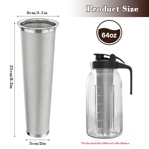 Image of Supvox Stainless Steel Cold Brew Coffee Filter 5x21cm, 304 Fine Mesh Reusable Coffee & Tea Infuser, Conical Filter for Mason Jars, Rustproof Cold Brew Maker for Iced Coffee Tea & Infused Drinks