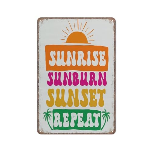 Aikeory Sunrise Sunburn Sunset Repeat Decor Sign Colorful Summer Quote