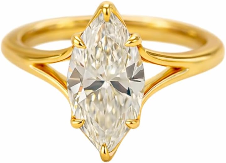 1.5 Ct Marquise Cut Moissanite Engagement Ring for Women Solid Yellow Gold Split Band Prong Setting Vintage Style Promise Handmade Fine Jewelry Gift for Her