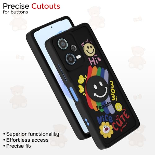Image of Pikkme Back Cover for Redmi Note 12 | Soft Silicone| Cute Rainbow Smile & 3D Cartoon Flower Design | Shockproof Raised Camera Protection Bumper Case (Black)