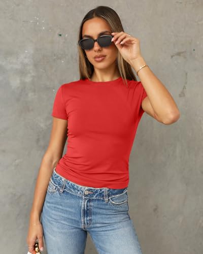 Image of Abardsion Women's Casual Basic Slim Fit T Shirts | Summer Clothes 2026 Going Out Crop Tops Short Sleeve Crew Neck Ladies Tees