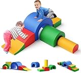 MINENICE Schaumstoff-Kletterblöcke für Kleinkinder, 5-teilige Schaumstoffblöcke, mit Tunnel, doppelter Spaß, pädagogische Übungen, für den Kindergarten drinnen und draußen (5p-bunt)