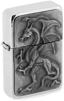 Star Chrome Lighter with an English Pewter Emblem, DRAGON, EXCLUSIVE to AJF, Personalised Engraved Free