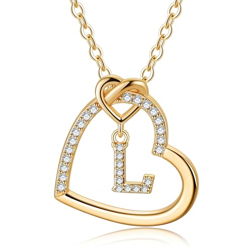 TINGN Gold Kette mit Buchstaben Damen - 14K Gold Vergoldet Herz Kette mit Buchstaben L Goldkette Damen Personalisierte Geschenk für Frauen Geburtstagsgeschenk für Frauen Mädchen Freundin Schmuck