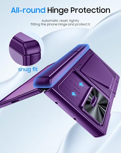 Image of for Samsung Galaxy Z Fold 7 Case with Card Holder RFID Blocking, Built in Slide Lens Cover & Hinge Protection & Kickstand & Screen Protector, Shockproof Wallet Case for Z Fold 7 (Purple)