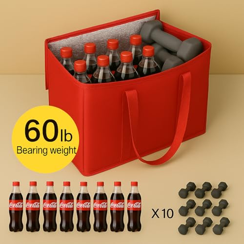 musbus 4 Pack xl Insulated Grocery shopping bag, Red, Cooler bag, zipper, Foldable, Tote, Cold and Hot,for Men/Women, Delivery, for Picnic - Thumbnail 7