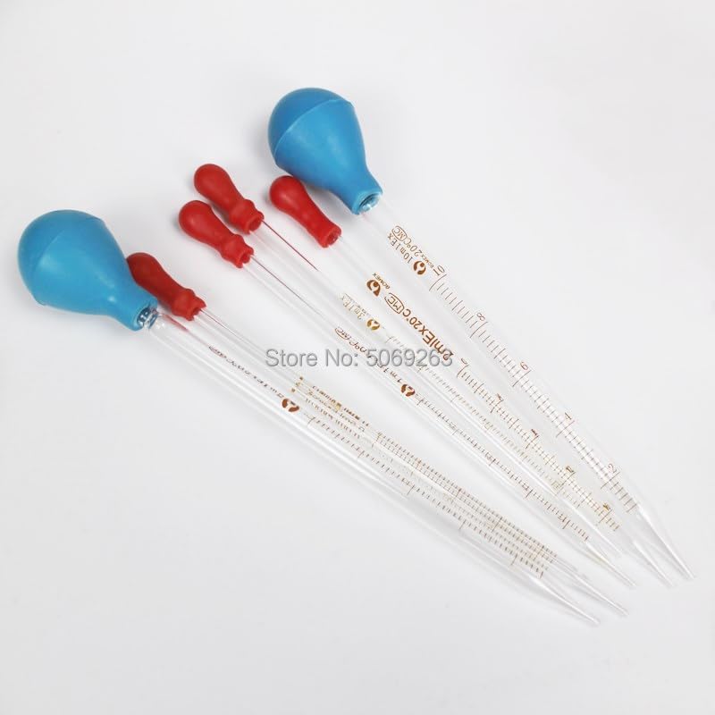 Pipeta cuentagotas graduada de Vidrio Vol.Pipeta de Transferencia de 0,5 ml/1 ml/2 ml/3 ml/5 ml/10 ml con Cabezal de Goma(10mL 2pcs)