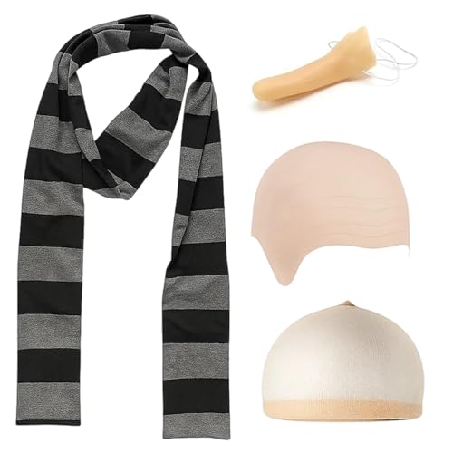 DvBCNMe 4 Stück Karneval kostüm Herren mit Latex-Glanzkappe Haarnetz gefälschte Nase Grau-Schwarz-Schal Erwachsenengrau-Kostüm Halloween Karneval-Kostüm-Rollenspiel