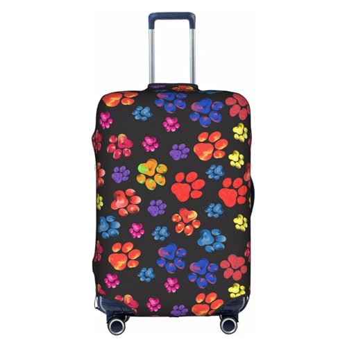 Rainbow Dog Paw Print Travel Luggage Cover Elastic Suitcase Protector Washable Baggage Covers For Trunk Case Fits 18-21 Inch Luggage