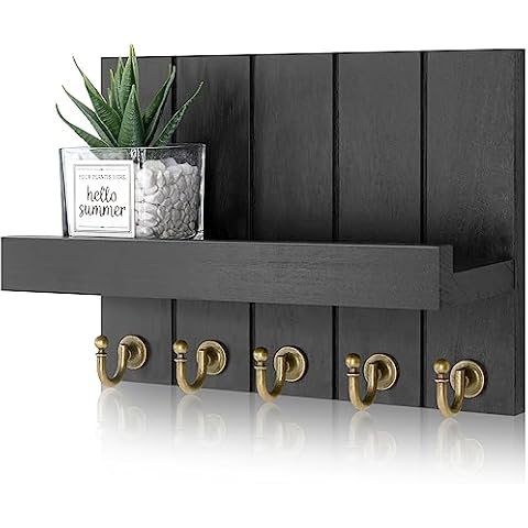 Rebee Vision Decorative Farmhouse Key Holder for Wall - Modern Key Racks for Wall Decor Living Room and Mail Organizer with Shelf for Apartment Essentials - Home Decor Aesthetic (Stylish Black) Cover