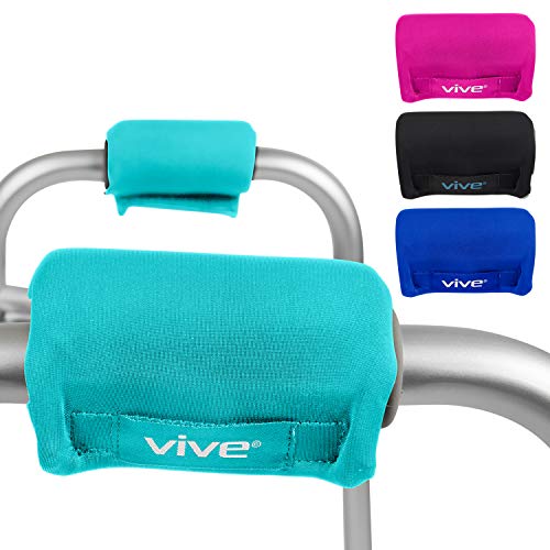 Vive Walker Grips - Padded Hand Covers - Soft Cushion Padding Medical for Folding Rolling Wheelchair, Rollator Handle, Senior, Elderly Grippers - Crutch Handle Pads - Mobility Aid Hand Cushion (Teal)