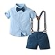 Volunboy Baby Jungen Anzug, Kurzarm Hemd mit Fliege + Hosenträger Shorts Strampler Sommer Bekleidung Set（Blau Marine，12-18 Monate，Größe 80）