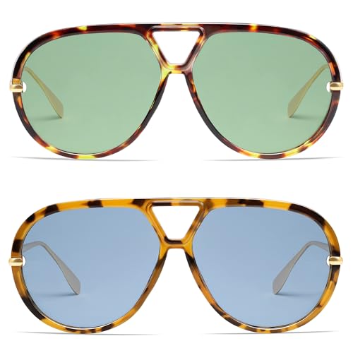 Image of VANLINKER Oversized Trendy Polarized Aviator Sunglasses for Women Men Retro Round Sunglasses Vintage Shield Shades VL9798