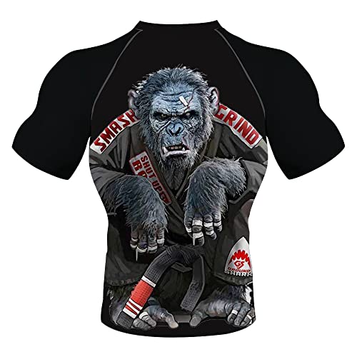 DEHAHA Men's Sun Protection Swim Shirt UPF 50+ Skins Tee for Surfing Casual Running, Chimp, Large