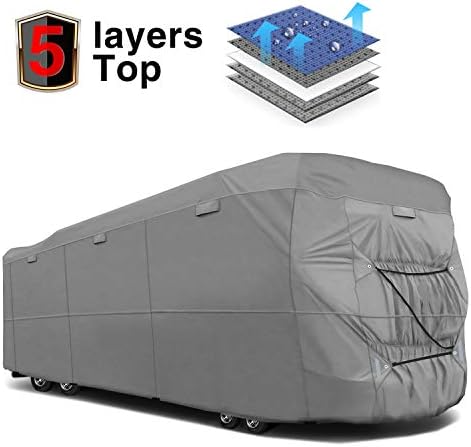 RVMasking Extra-Thick 5-ply Class A RV Cover, Fits 34'1'' - 38' RVs - Breathable All Weather Ripstop Anti-UV Class A Cover with 15 PCS Windproof Buckles & Adhesive Repair Patch(25.4"&59")