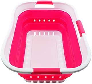 SAMMART 30L Collapsible 3 Handled Plastic Laundry Basket - Foldable Pop Up Storage Container/Organizer - Portable Washing Tub - Space Saving Hamper/Basket (White/Purple)