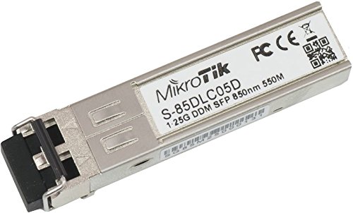 Mikrotik S-85DLC05D is a 1.25G SFP transceiver with a 850nm Dual LC connector, for up to 550 meter Multi Mode fiber