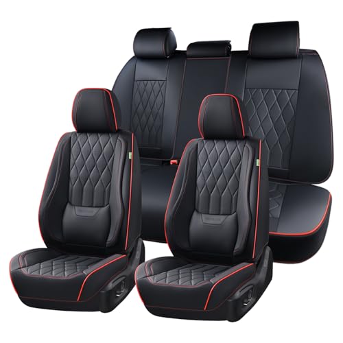 Image of FLORICH Seat Covers Car Seat Covers Full Set Leather Seat Cover Front and Rear Luxury Waterproof Non-Slip Seat Protector Cushion Universal Fit for Most Cars Sedans Trucks SUV, Black&Red Line