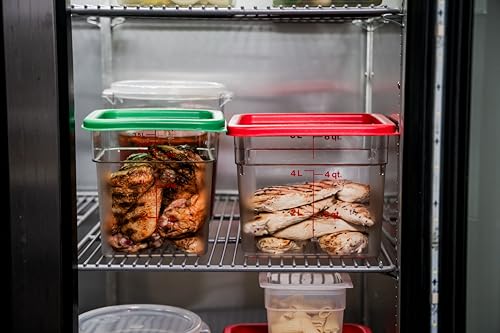 Image of Cambro Food Storage Container with Lid (2 Pack) - Classic Series Square with Green Lid - 4 QT (Quart) - Commercial Grade for Food Prep (Clear)