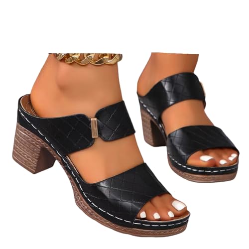Ladmiple Chunky Heels For Women Backless Open Toe Heeled Sandals Slip On Block Mid Heels Comfortable Ankle Strap Pumps Shoes