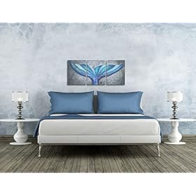 HOMEOART Mermaid Picture Bathroom Decor Blue Ocean Fish Whale Tail Painting Art Print Framed Artwork 12"x16"x3 Pieces 41DDUl2XaUS. SS280