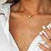 Dainty Gold Necklaces for Women, 14K Gold Plated Lariat Long Pearl Necklace Simple Gold Y-Shaped Necklace for Women Trendy Thin Minimalist Drop Chain Necklace for Women Fashion Waterproof Jewelry Gift