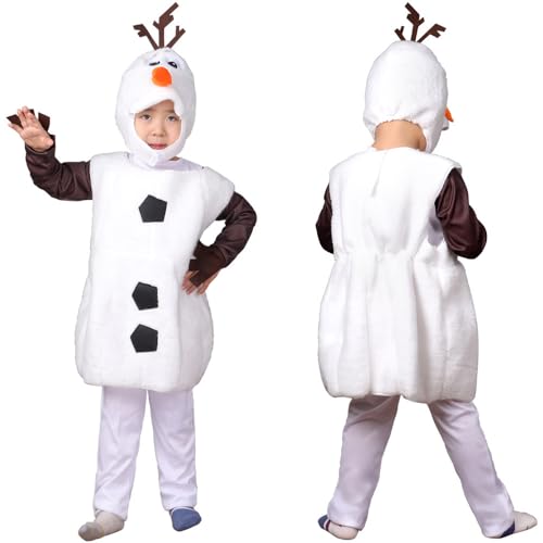 XehCaol Olaf Kostüm für Erwachsene Kinder Weiß Schneemann Onesie Relax Fasching Karneval Halloween Costume Cosplay (Kids, L)